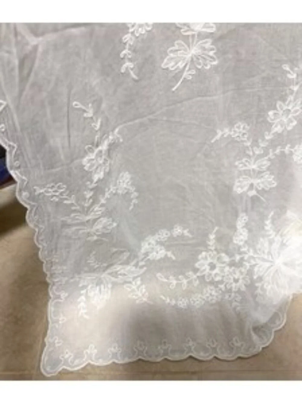 Pair of vintage 90s embroidered sheer curtains French Provincial style  57